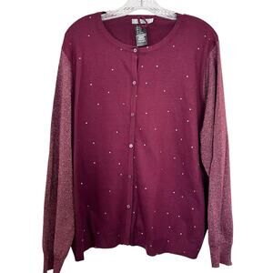Eiger Weger Burgundy Gold Polka Dot Cardigan - Plus 3X